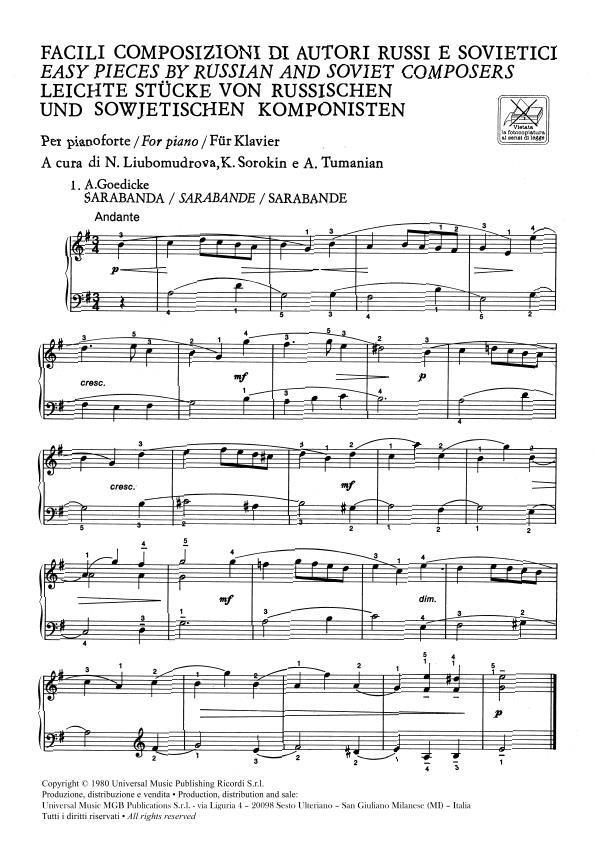 Facili Composizioni Di Autori Russi E Sovietici - Per Pianoforte - pro klavír